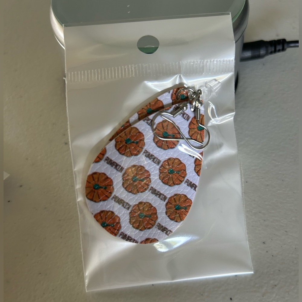 Fall Pumpkin Faux Leather Earrings